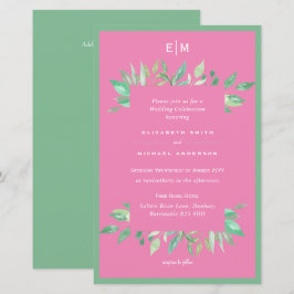 Pink Green Greenery Feuilles Budget Mariage Invite