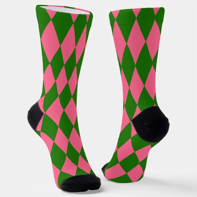 Pink Green Harlequin Checkered Design  Socken (Von Creator hochgeladen)