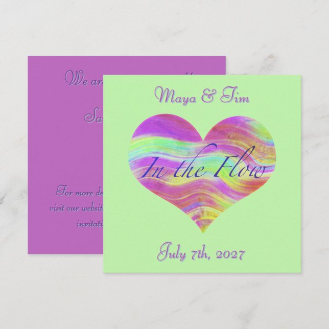 Pink & Green Herz Save-the-Date Save The Date (Vorne/Hinten)