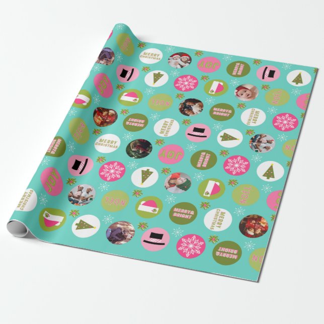 Pink Green l Christmas Foto Geschenkpapier (Ungerollt)