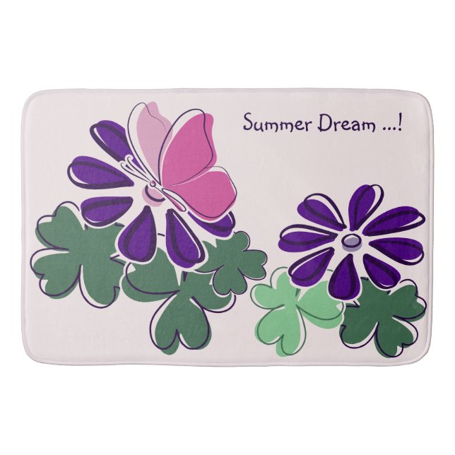Pink Green Lila Doodle Blooms Butterfly Slogan Badematte (Vorderseite)
