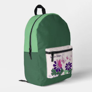 Pink Green Lila Doodle Blooms Butterfly Slogan Bedruckter Rucksack