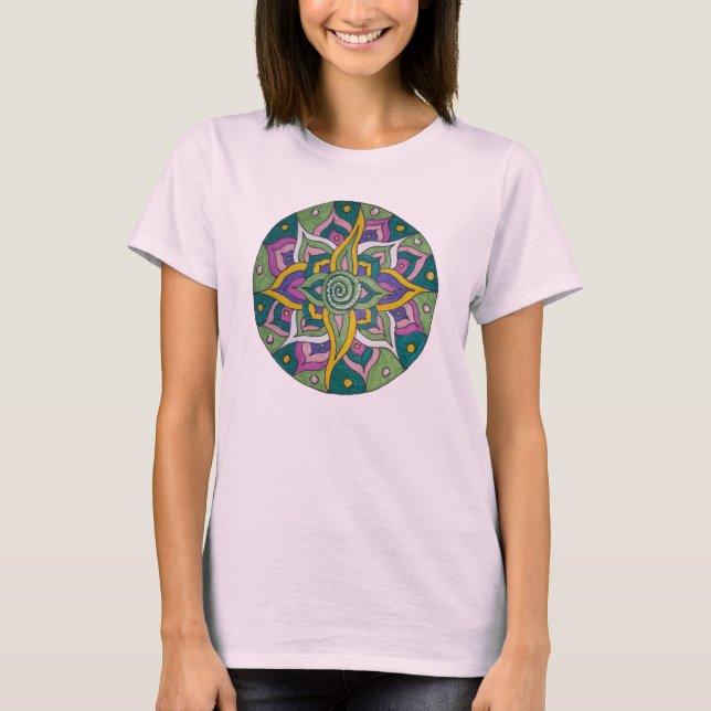Pink/Green Lotus Mandala T-shirt (Vorderseite)