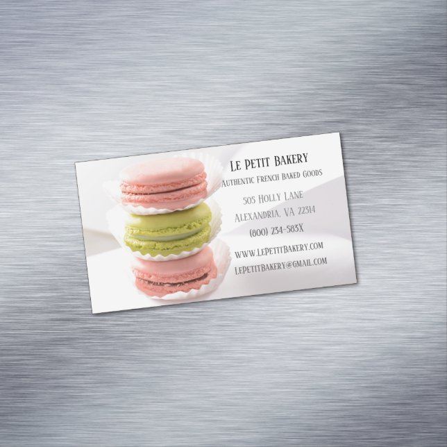 Pink Green Macarons Food Pastry Koch Bäckerei Bake Magnetische Visitenkarte (Beispiel)