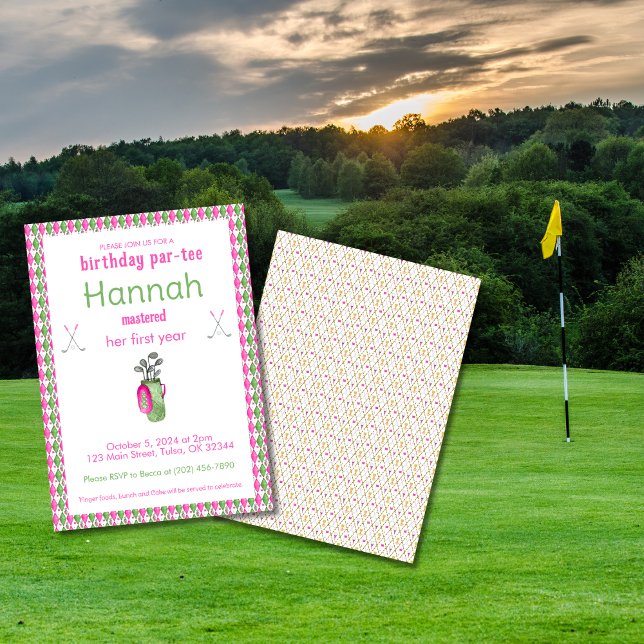 Pink Green Masters Golf Invitations de fête d'anni (Créateur téléchargé)