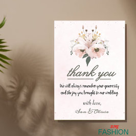 Pink & Green Minimalist Floral Watercolor Wedding  Dankeskarte