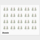 Pink Green Monogram Christmas Tree Umschlag Aufkle Runder Aufkleber<br><div class="desc">Stilvolle Weihnachtsbäume mit rosa-weißen Ornamenten. Vor diesen ist ein Abzeichen / Schild Form mit einem Single initial (kann aus dem Familiennamen oder aus dem Vornamen sein). Die Aquarellelemente wurden von mir handgemalt,  bevor sie in digitale Form gescannt wurden (die Schildform ist von einem anderen Künstler).</div>