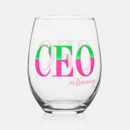 Pink & Green Motivational CEO in Training  Weinglas Ohne Stiel