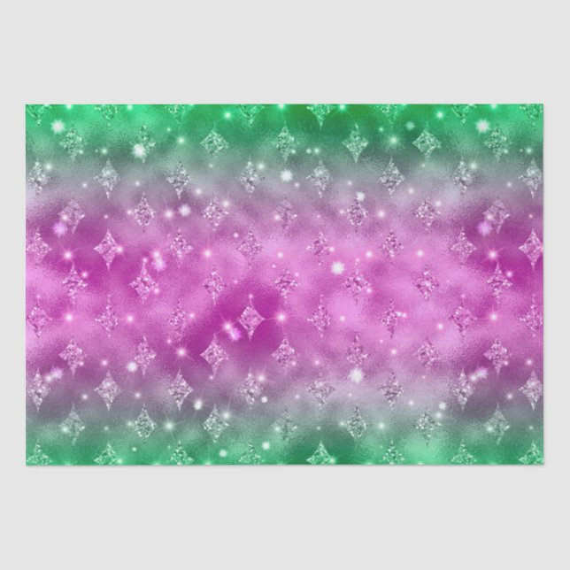Pink & Green Ombre Glitzer Star Celestial Muster Seidenpapier (Vorderseite)