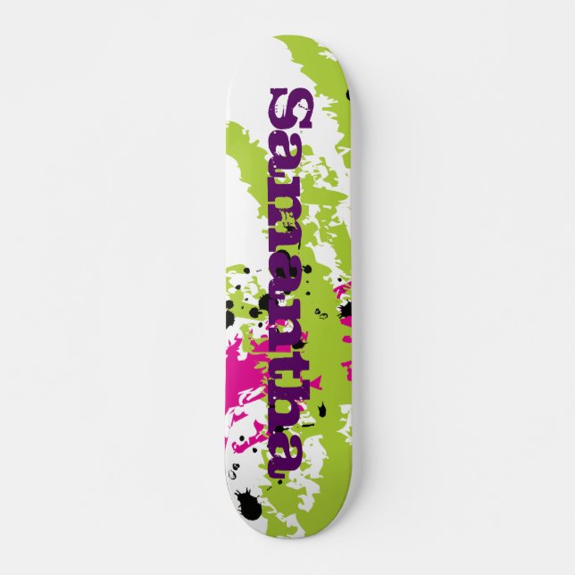 Pink Green Paint Splash Ink Comp Skateboard (Devant)