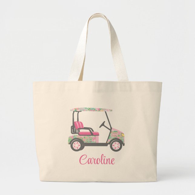 Pink & Green Palm Beach Golf Cart Personalisiert Jumbo Stoffbeutel (Vorne)