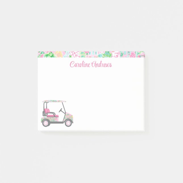 Pink & Green Palm Beach Golf Cart Personalisiert Post-it Klebezettel (Vorderseite)