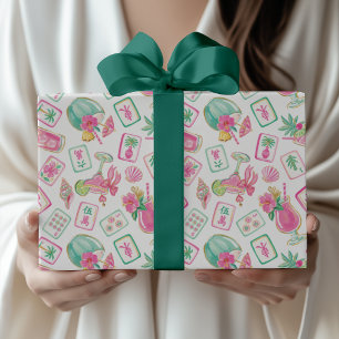 Pink & Green Palm Beach Mahjong & Mixers Geschenkpapier
