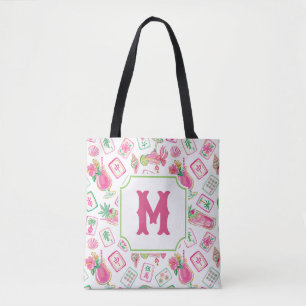Pink & Green Palm Beach Mahjong & Mixers Monogramm Tasche