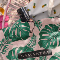 Pink & Green Palm Feuille Motif & nom