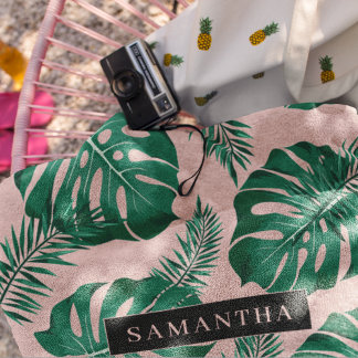 Pink & Green Palm Feuille Motif & nom