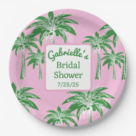 Pink Green Palm Tree Brautparty Individuelle Name Pappteller