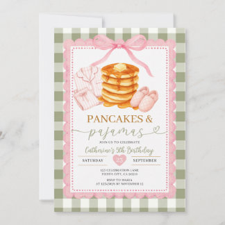 Pink Green Pancakes Pajamas Girls 5th Birthday Einladung