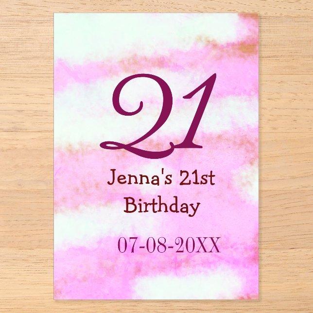 Pink green pastel 21st birthday simple name date g acryleinladungen (Vorderseite)