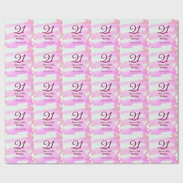 Pink green pastel 21st birthday simple name date g geschenkpapier (Flach)