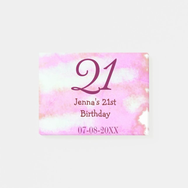 Pink green pastel 21st birthday simple name date g post-it klebezettel (Vorderseite)