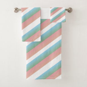 Pink Green Pastel Ombre Multi - Streifen Badhandtuch Set