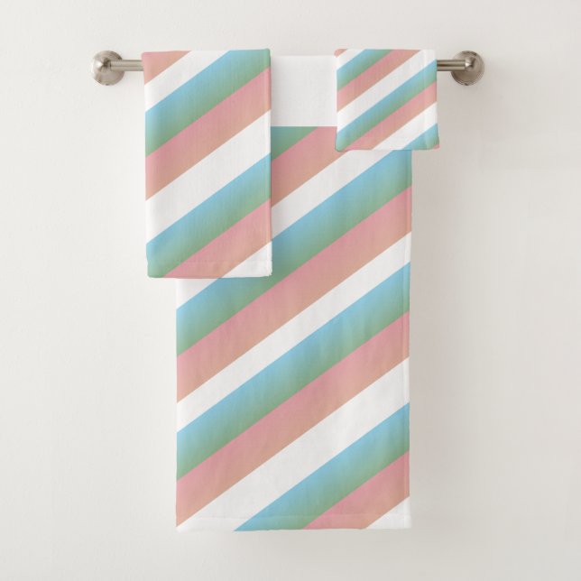 Pink Green Pastel Ombre Multi - Streifen Badhandtuch Set (Insitu)