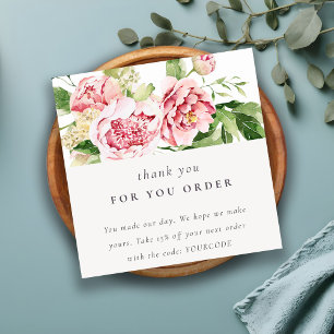 Pink Green Peony Floral Danke Business Order Quadratische Visitenkarte
