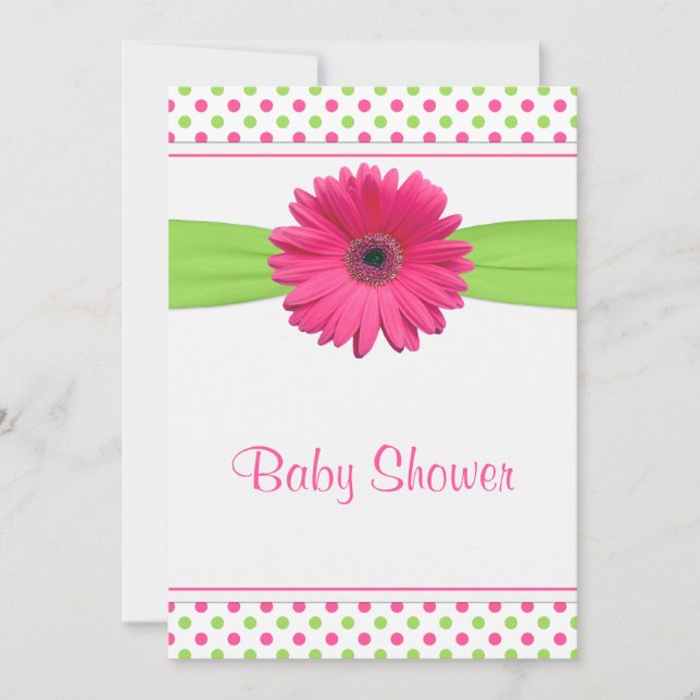Pink Green Polka Dot Baby Dusche Einladung (Vorderseite)