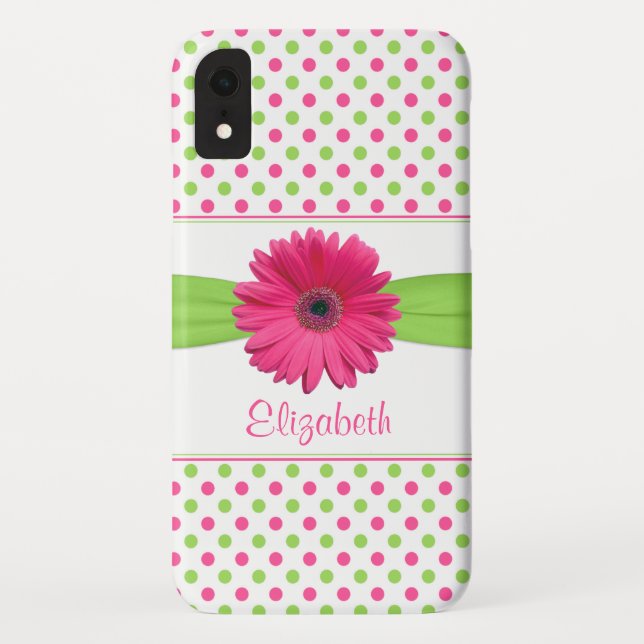 Pink Green Polka Dot Gerbera Daisy Case-Mate iPhone Hülle (Rückseite)