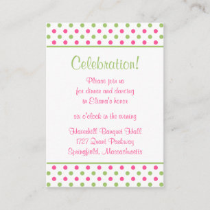 Pink Green Polka Dots Bat Mitzvah Empfang Card Begleitkarte