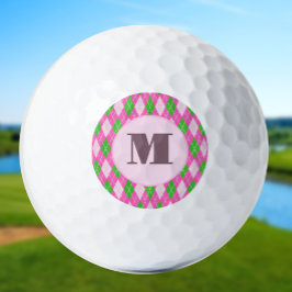 Pink Green preppy argyle custom monogram ladies Golfball