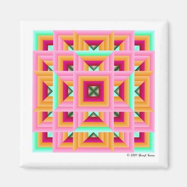 Pink Green Quilt Muster 3 Magnet (Vorne)