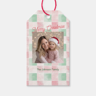 Pink Green Retro Muster Foto Weihnachten Geschenkanhänger