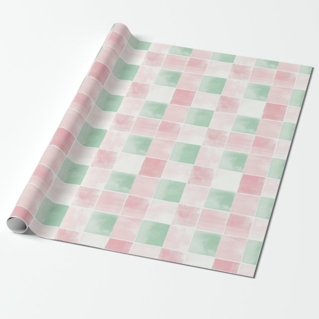 Pink Green Retro Muster Weihnachten Geschenkpapier (Ungerollt)