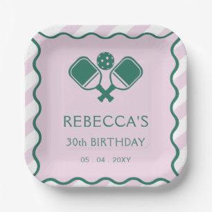 Pink Green Retro Pickleball 30. Geburtstag Pappteller