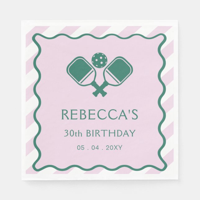 Pink Green Retro Pickleball 30. Geburtstag Serviette (Vorderseite)