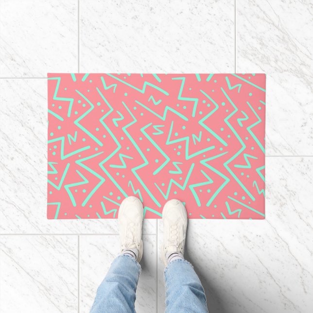 Pink & Green Retro Psychedelic Design Fußmatte (Indoor)