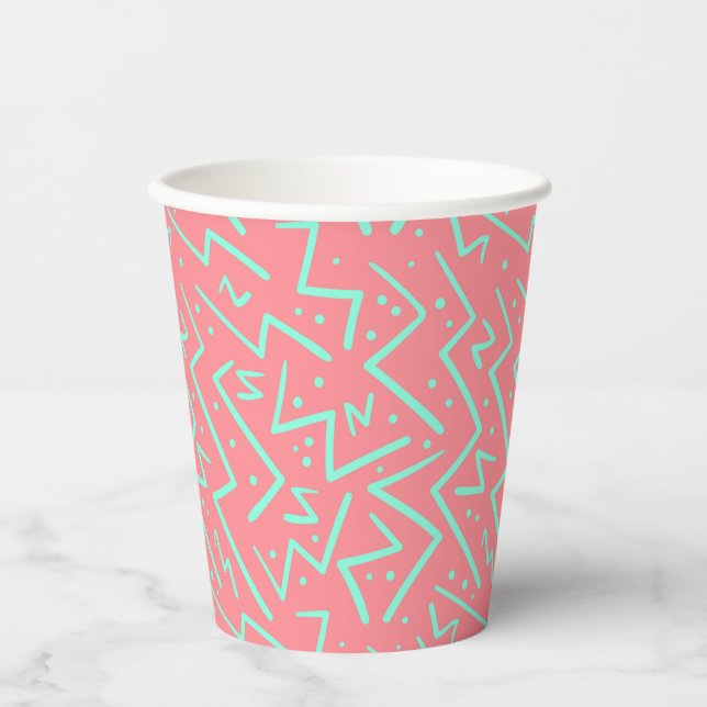 Pink & Green Retro Psychedelic Design Pappbecher (Vorderseite)