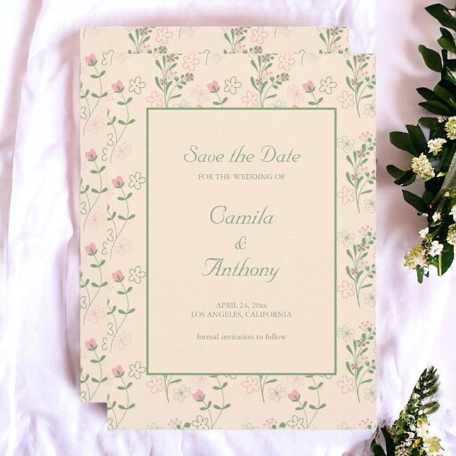 Pink Green Retro Y2K 70er Blume Muster Einladung (Zazzle Pink Green Retro Y2K 70s Flower Pattern Save The Date)