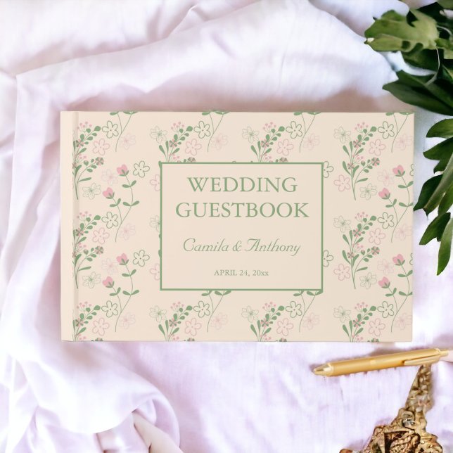 Pink Green Retro Y2K 70er Blume Muster Gästebuch (Zazzle Pink Green Retro Y2K 70s Flower Pattern Guest Book)