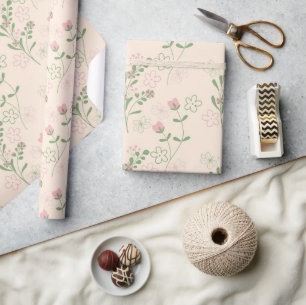 Pink Green Retro Y2K 70er Blume Muster Geschenkpapier