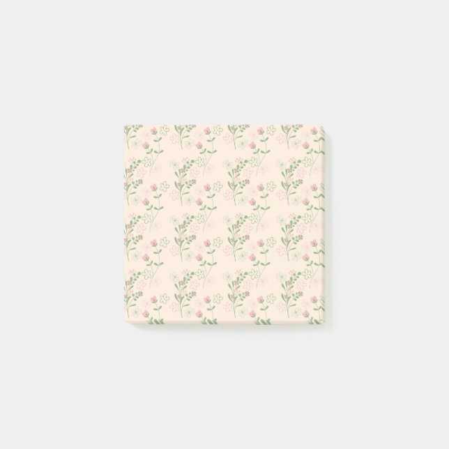 Pink Green Retro Y2K 70er Blume Muster Post-it Klebezettel (Vorderseite)
