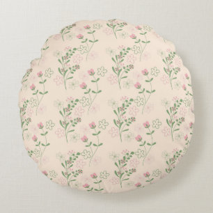 Pink Green Retro Y2K 70er Blume Muster Rundes Kissen