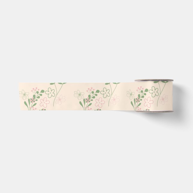 Pink Green Retro Y2K 70er Blume Muster Satinband (Vorderseite)