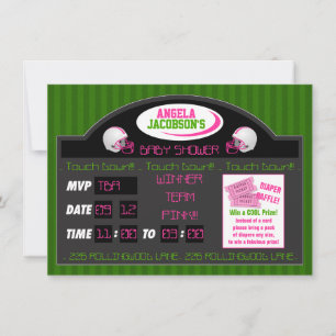 Pink Green Sports Football Scoreboard Babydusche Einladung