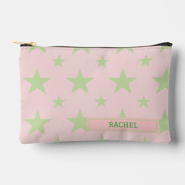 Pink Green Stars Pattern Constellation Pencil Case Zubehörtasche (Vorderseite)