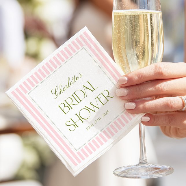 Pink & Green Stripes Bridal Shower Serviette (Von Creator hochgeladen)