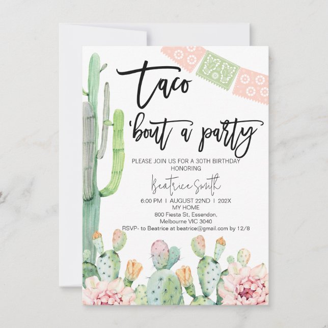 Pink Green Taco Bout Party Anniversaire Invitation (Devant)