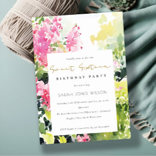 Pink Green Tropical Bougainvillea 16. Geburtstag Einladung